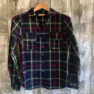 skies are blue plaid button down shirt S